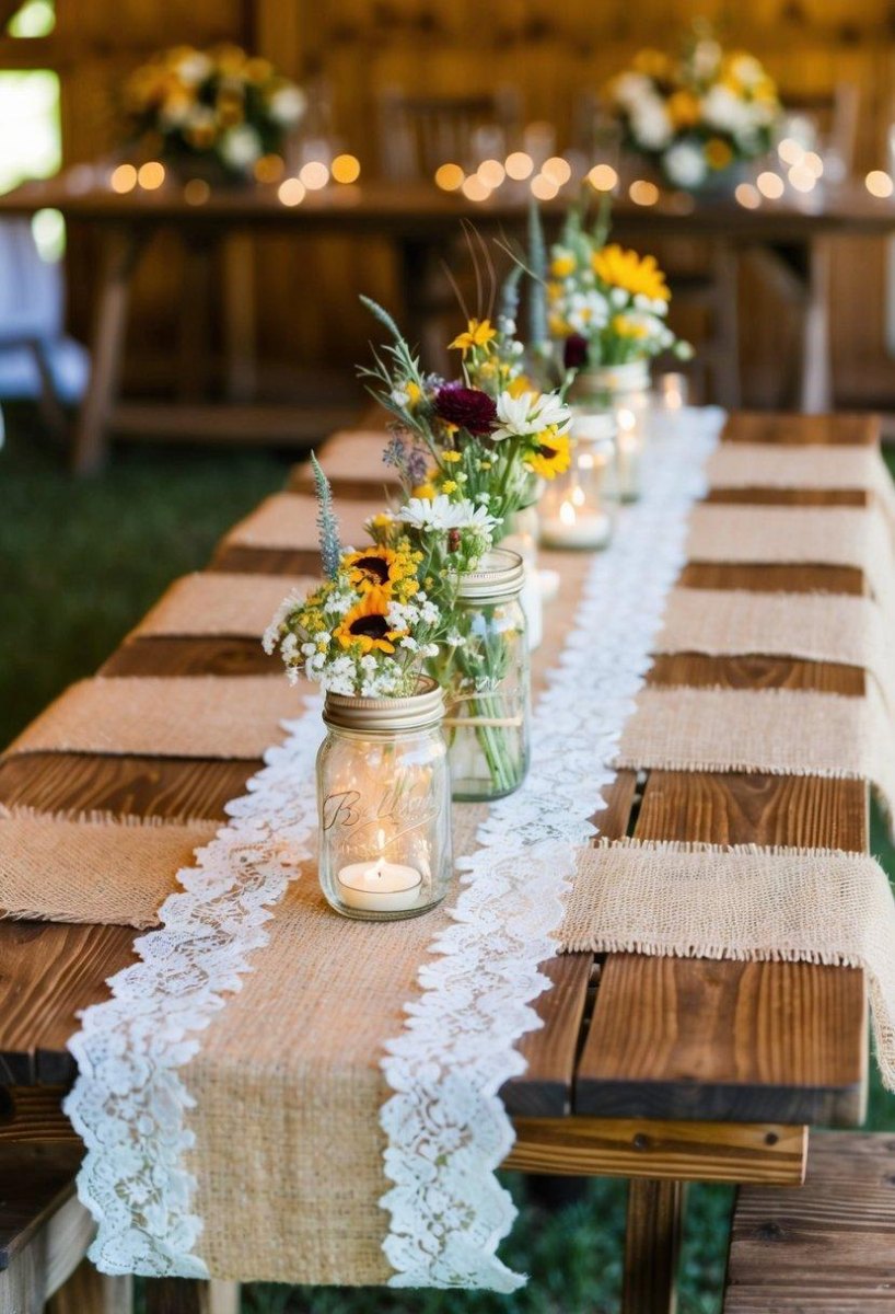 Farmhouse mason jar wedding decor