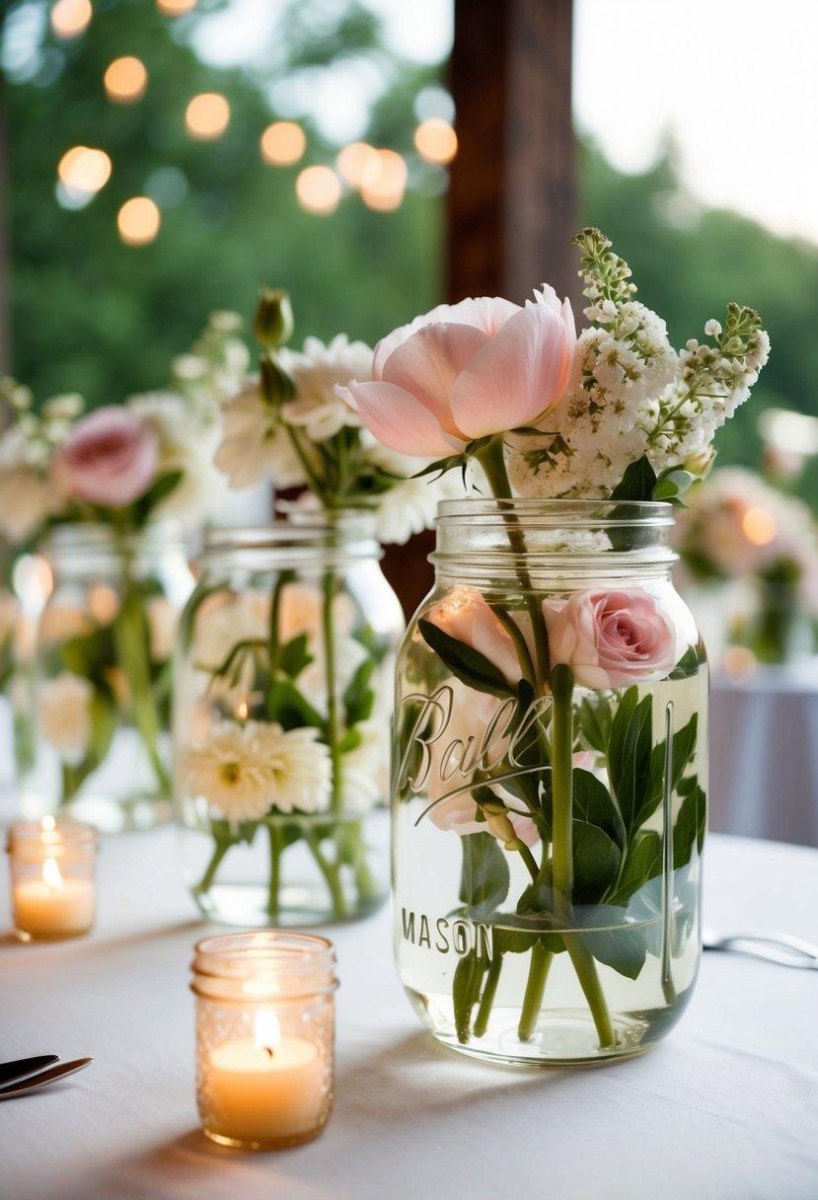 Floating flowers in mason jars wedding