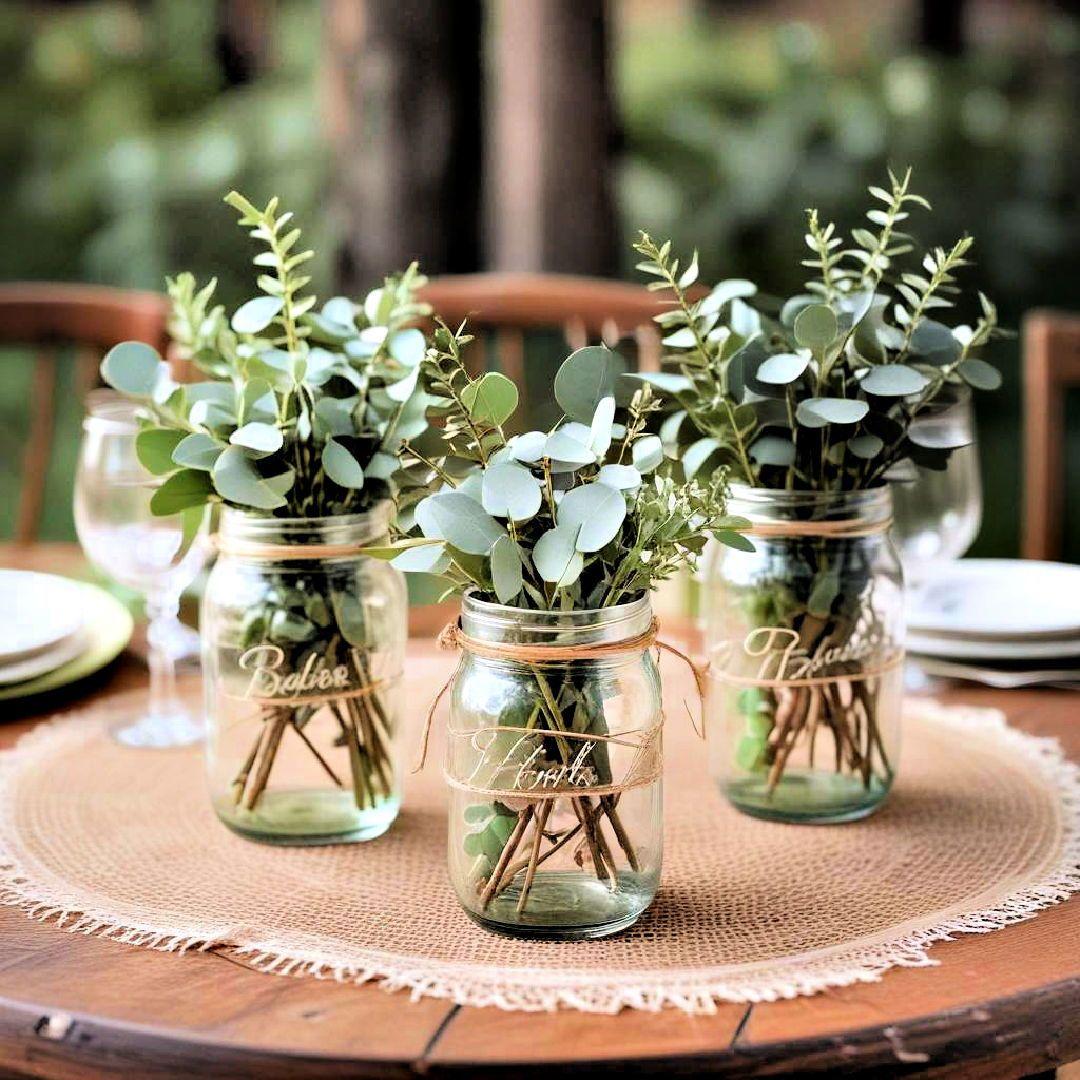 Greenery mason jars wedding tables