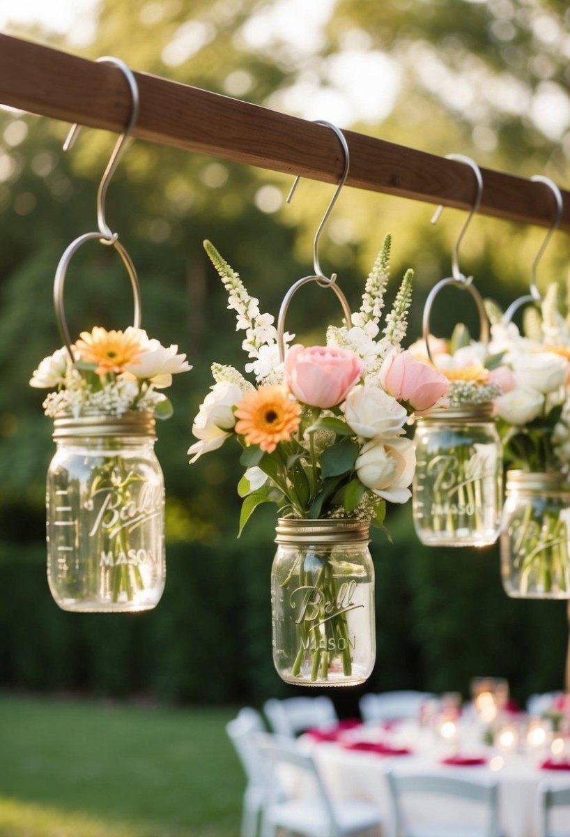 Hanging mason jar wedding accents
