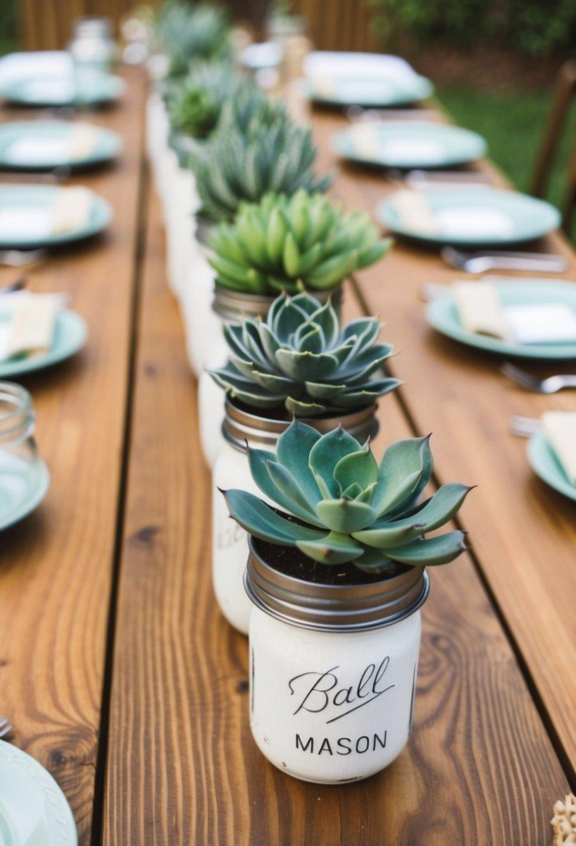 Succulent mason jars wedding centerpiece