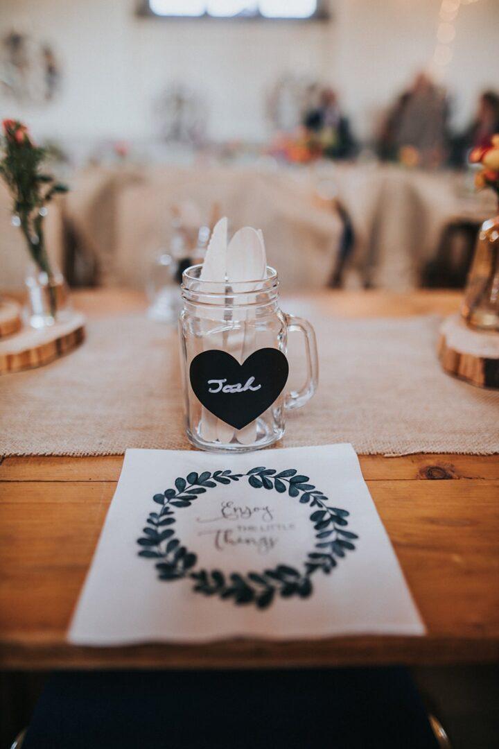 Mason jar place card wedding holders
