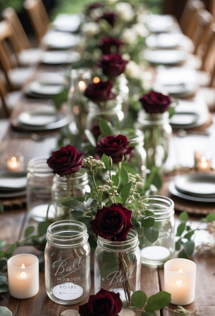 Wine themed mason jar wedding decor