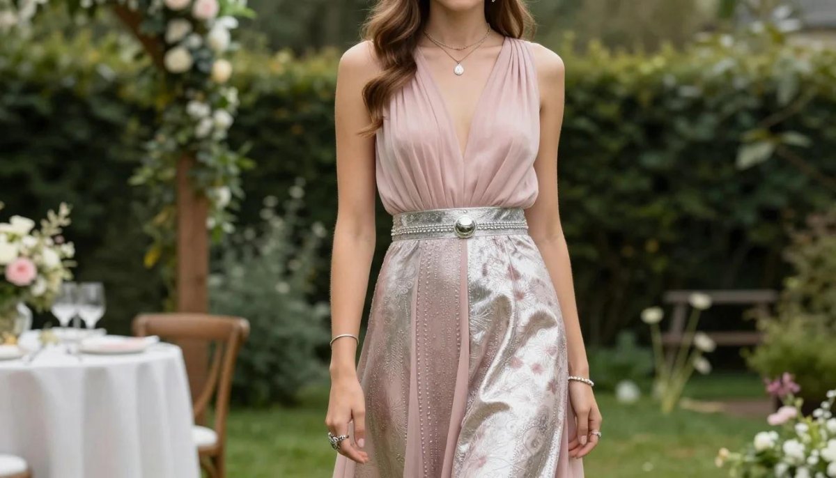 Metallic accessories summer wedding outfit