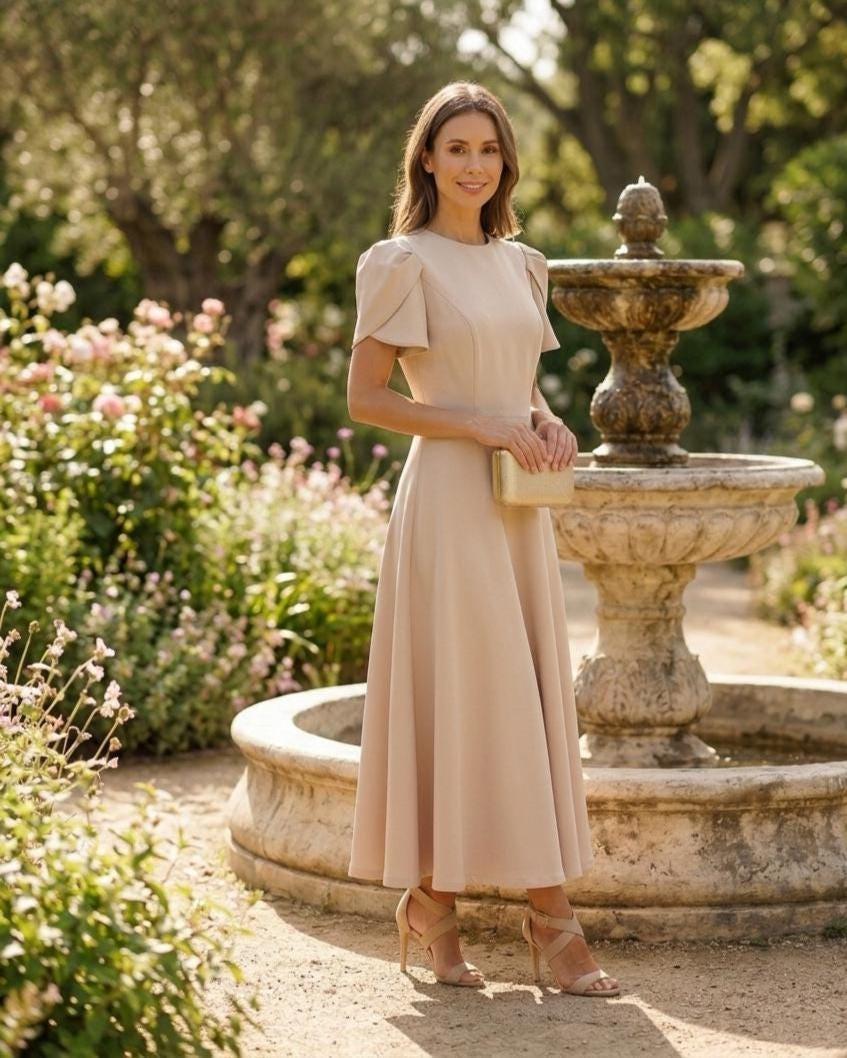 Minimalist neutral garden wedding outfit