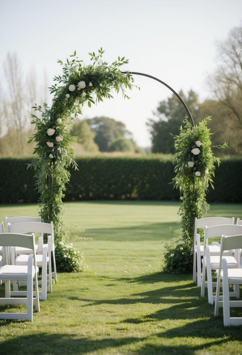 Minimal outdoor wedding arch greenery