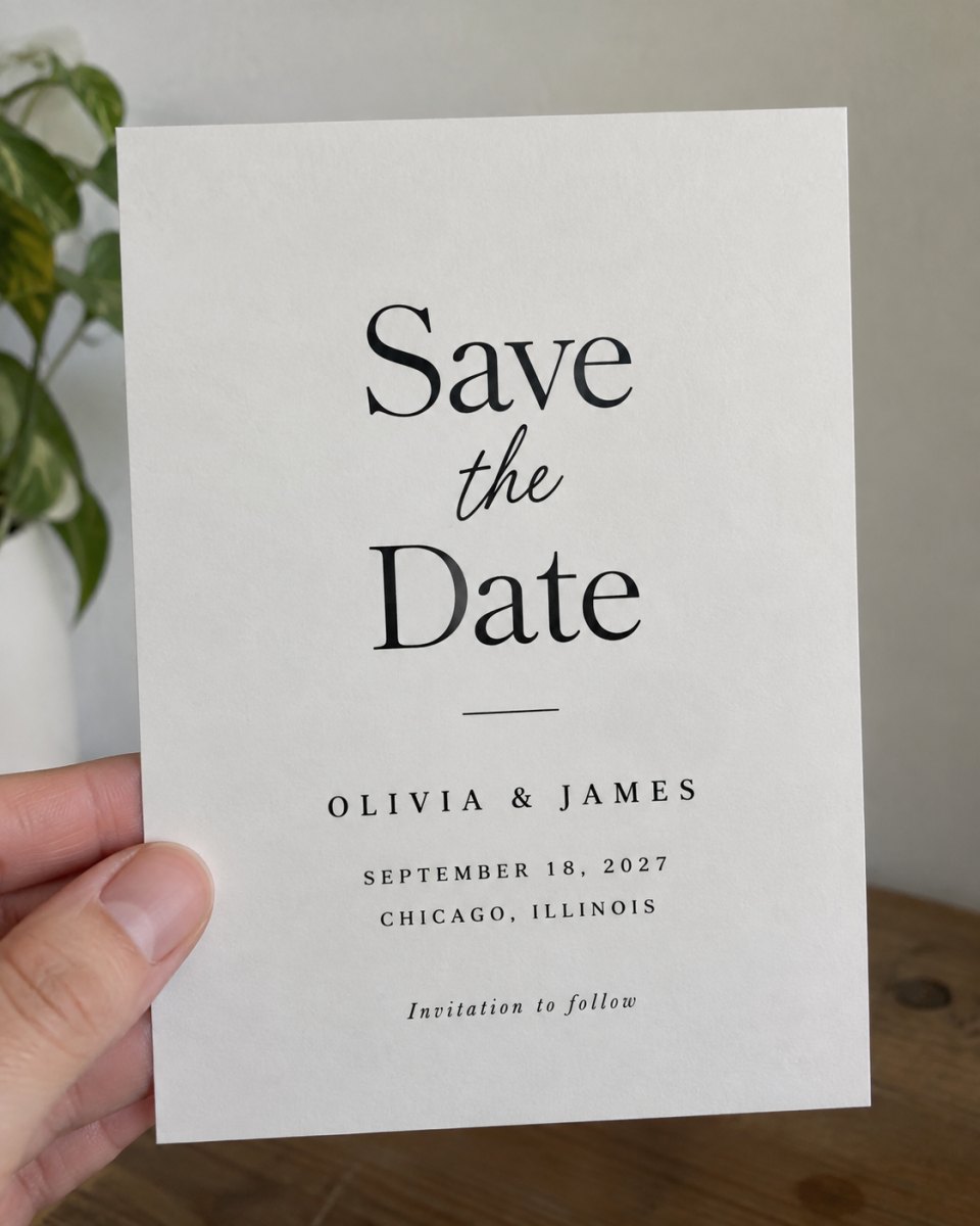 Minimalist typography save date card