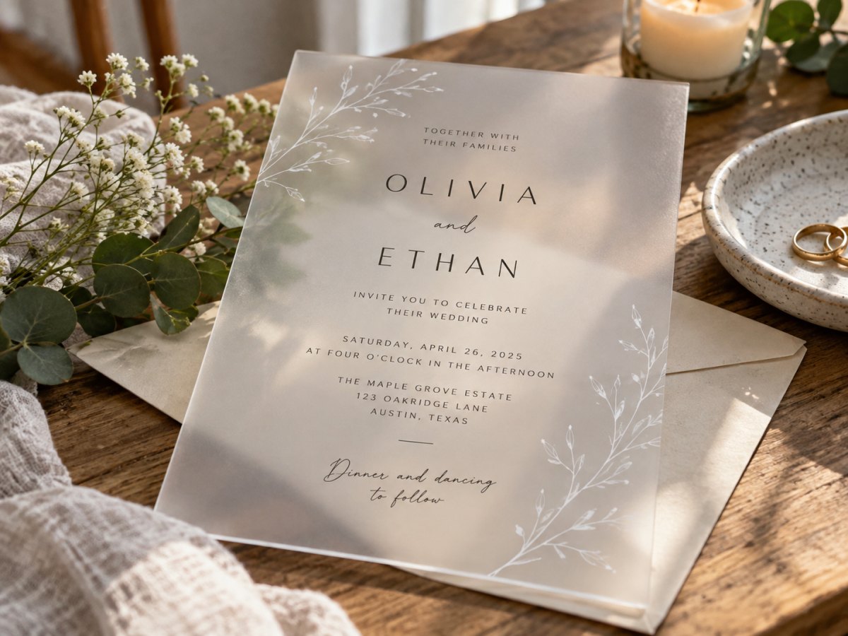 Frosted transparent wedding invitation