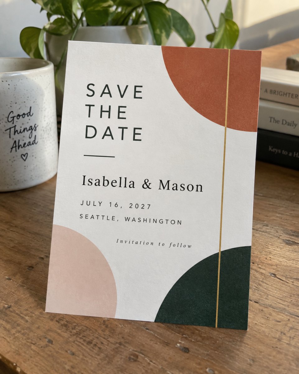 Modern geometric save date card
