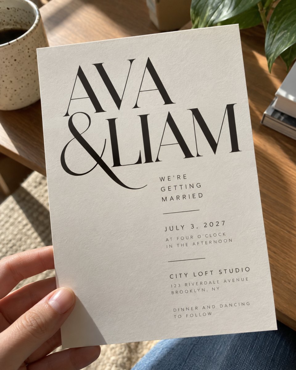 Modern typography wedding invitation