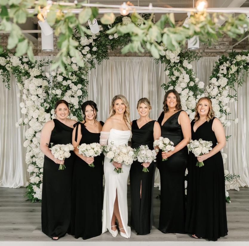 Monochrome bridesmaid outfits