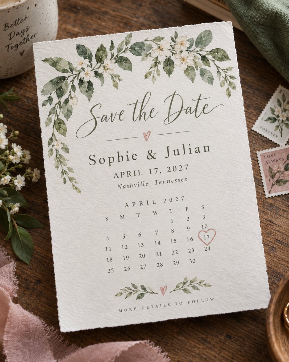 Monogram wedding save date card