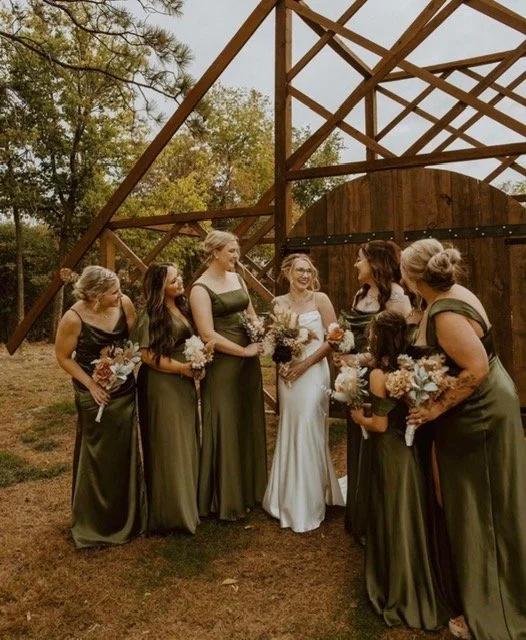 Olive green bridesmaid dresses for a rustic wedding