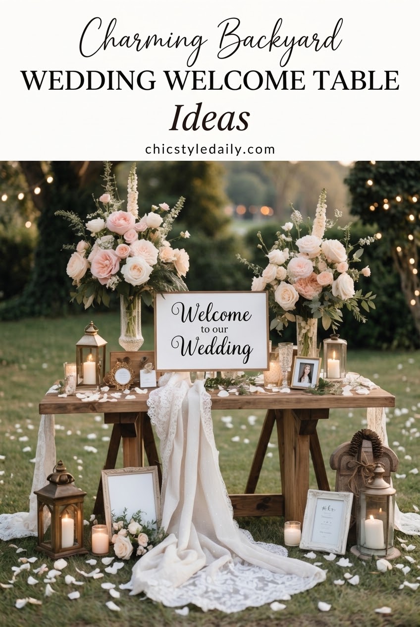 Charming Backyard Wedding Welcome Table Ideas