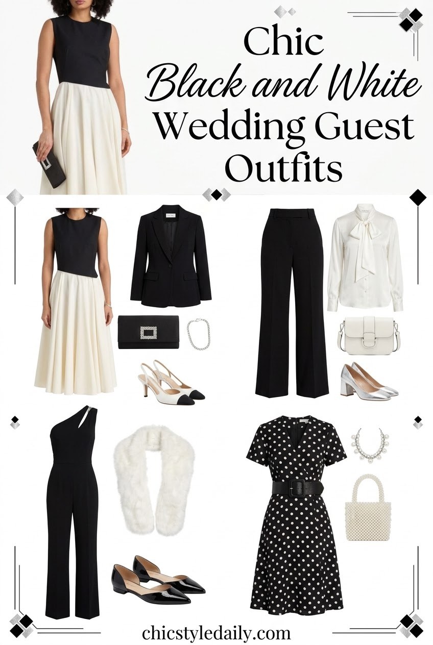 Chic Black and White Wedding Guest Outfits