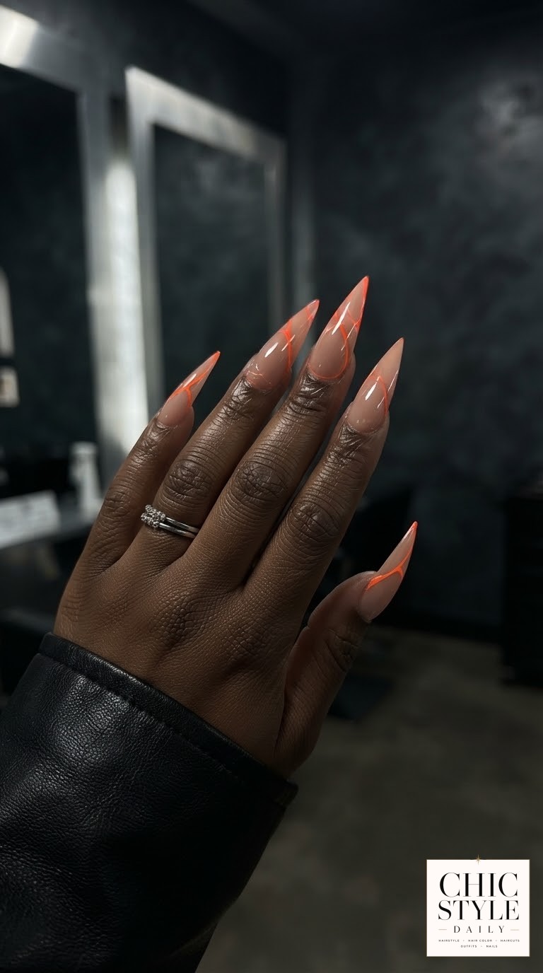 Glossy Pink Neon Nails For Dark Skin