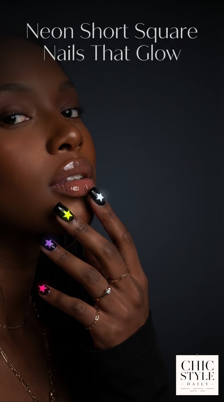 Neon Short Square Nails That Glow