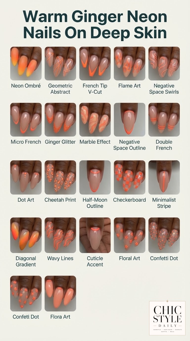 Warm Ginger Neon Nails On Deep Skin