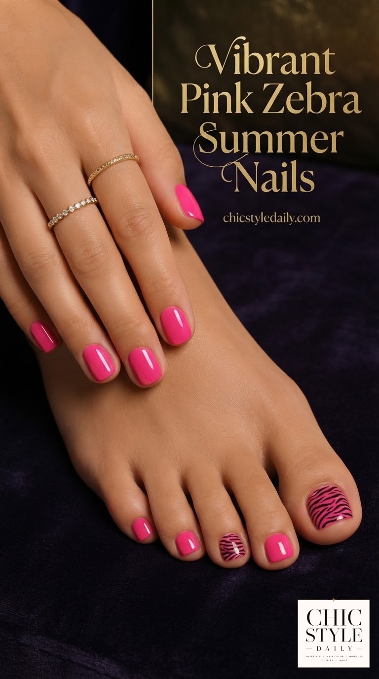 Vibrant Pink Zebra Summer Nails