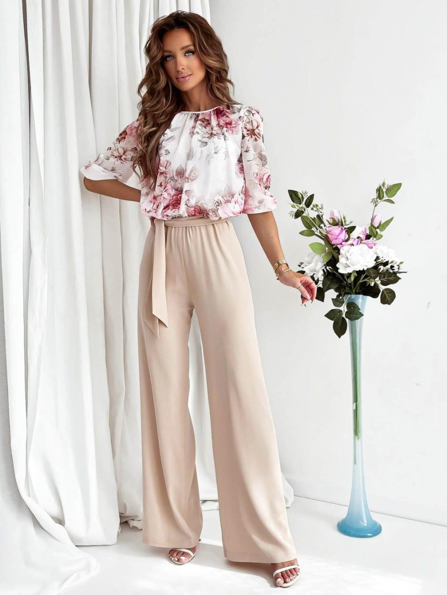 Palazzo pants blouse wedding guest outfit