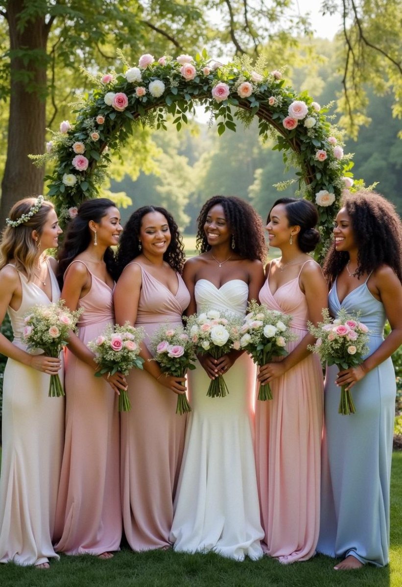Pastel bridesmaid wedding looks