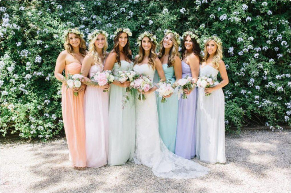 Pastel mix bridesmaid dresses