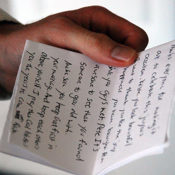 Handwritten final wedding speech draft