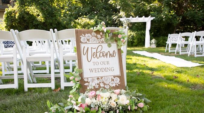Personalized backyard wedding welcome sign