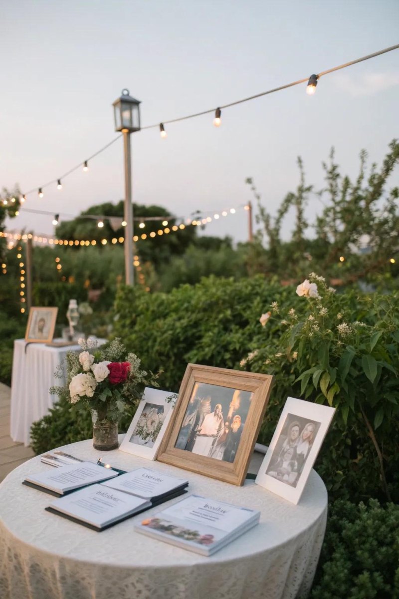 Wedding welcome table photo memory display
