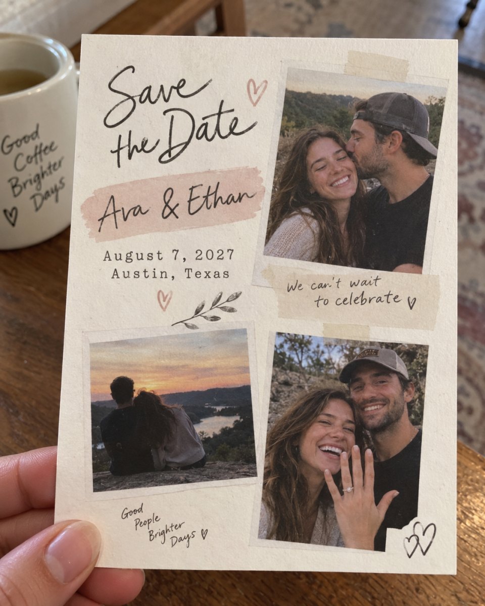 Photo collage wedding save date card