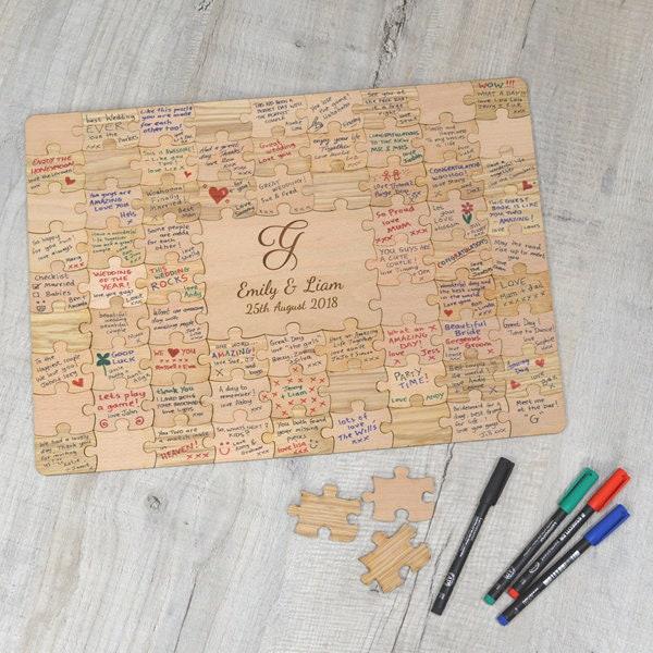 Puzzle piece wedding guest book with signatures