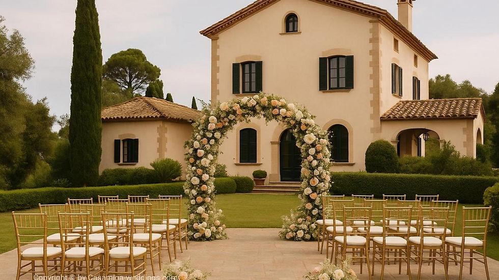 Villa Airbnb wedding outdoor ceremony setup