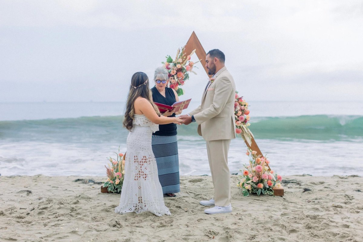 Beachside wedding vow exchange