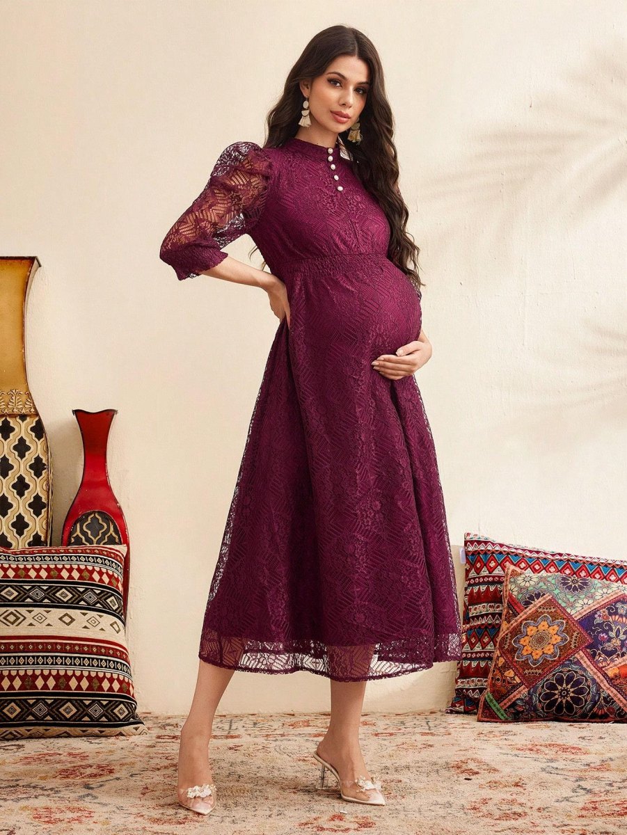 Romantic lace maternity wedding guest dress