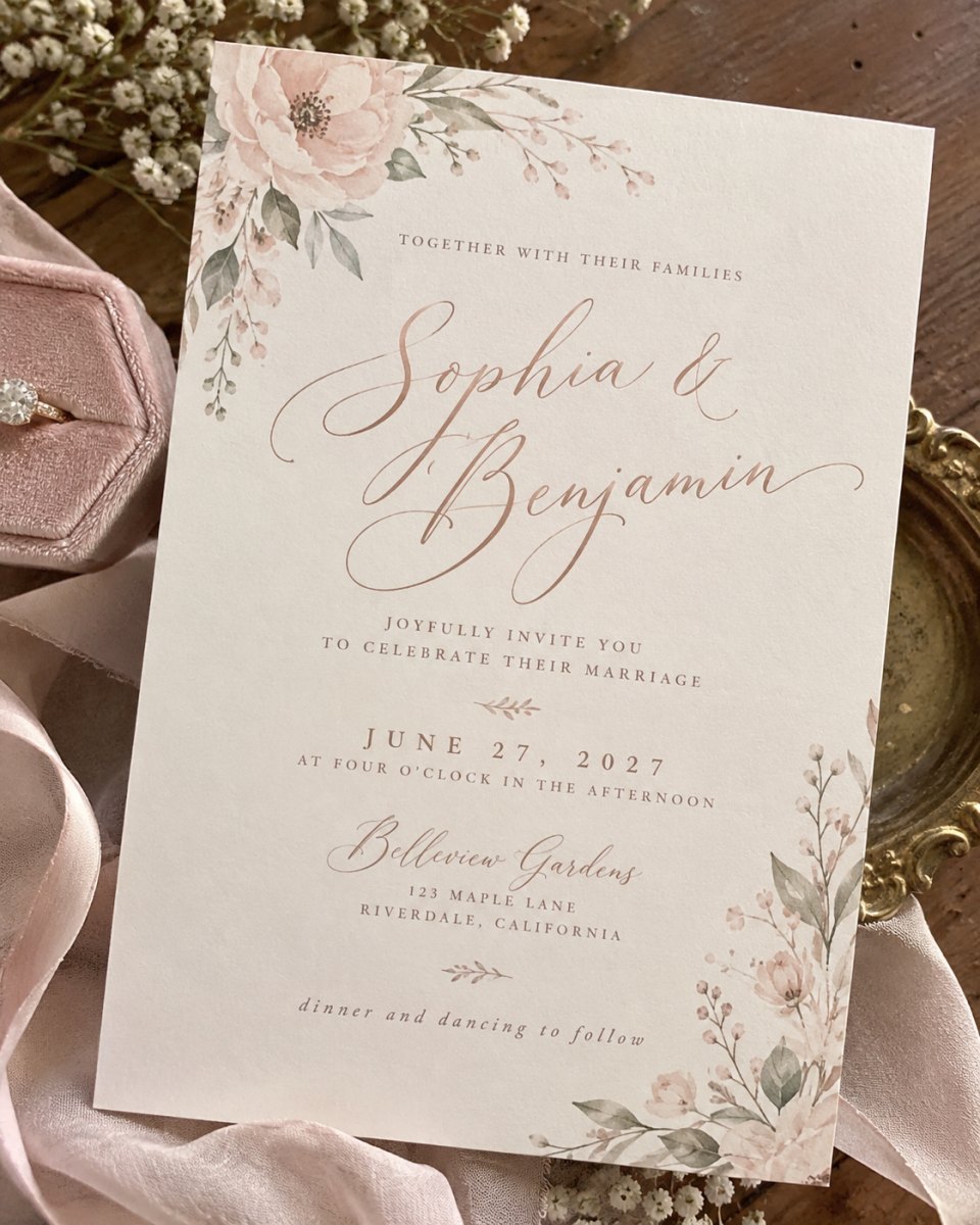 Romantic script wedding invitation
