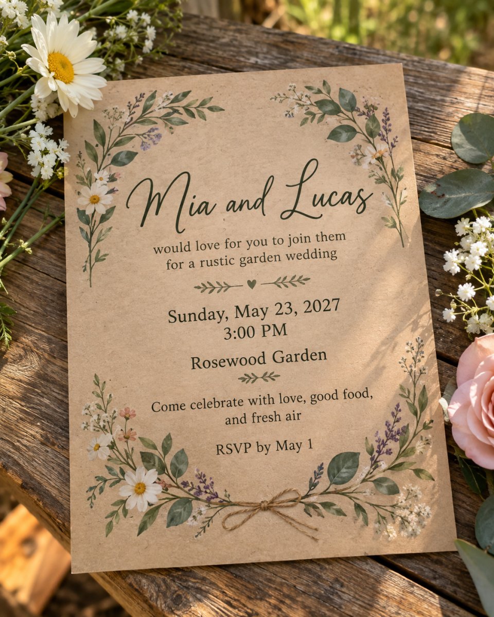 Rustic garden wedding invitation card