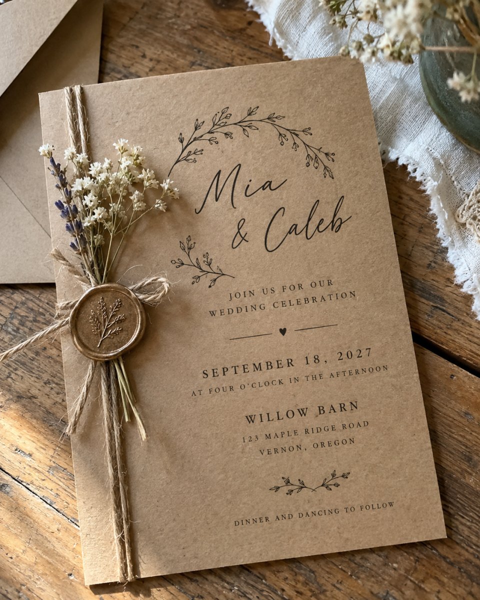 Rustic kraft paper wedding invitation