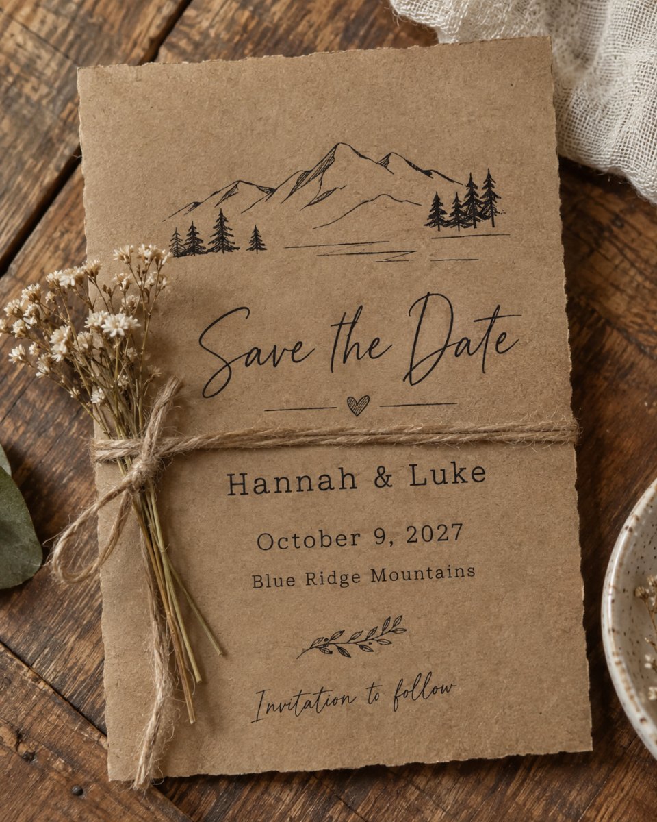 Rustic kraft paper save date card