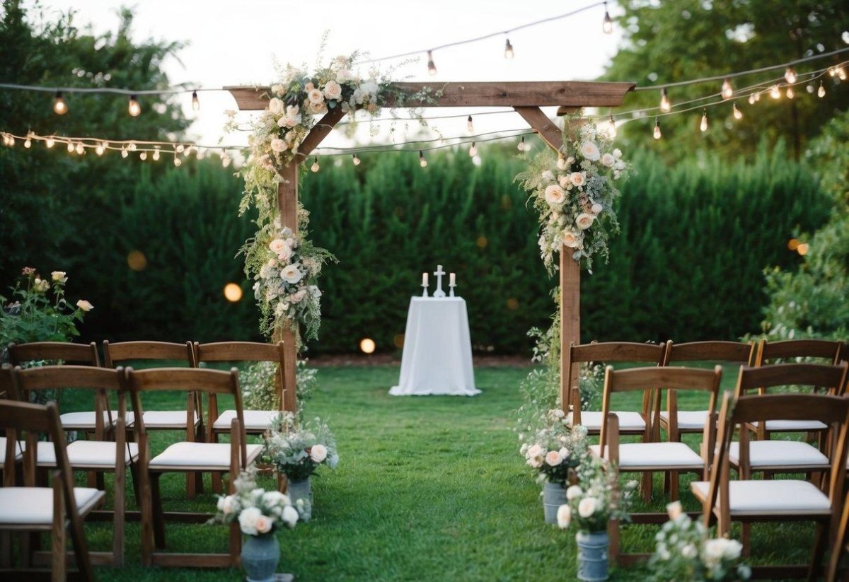 Rustic wooden wedding ceremony arch