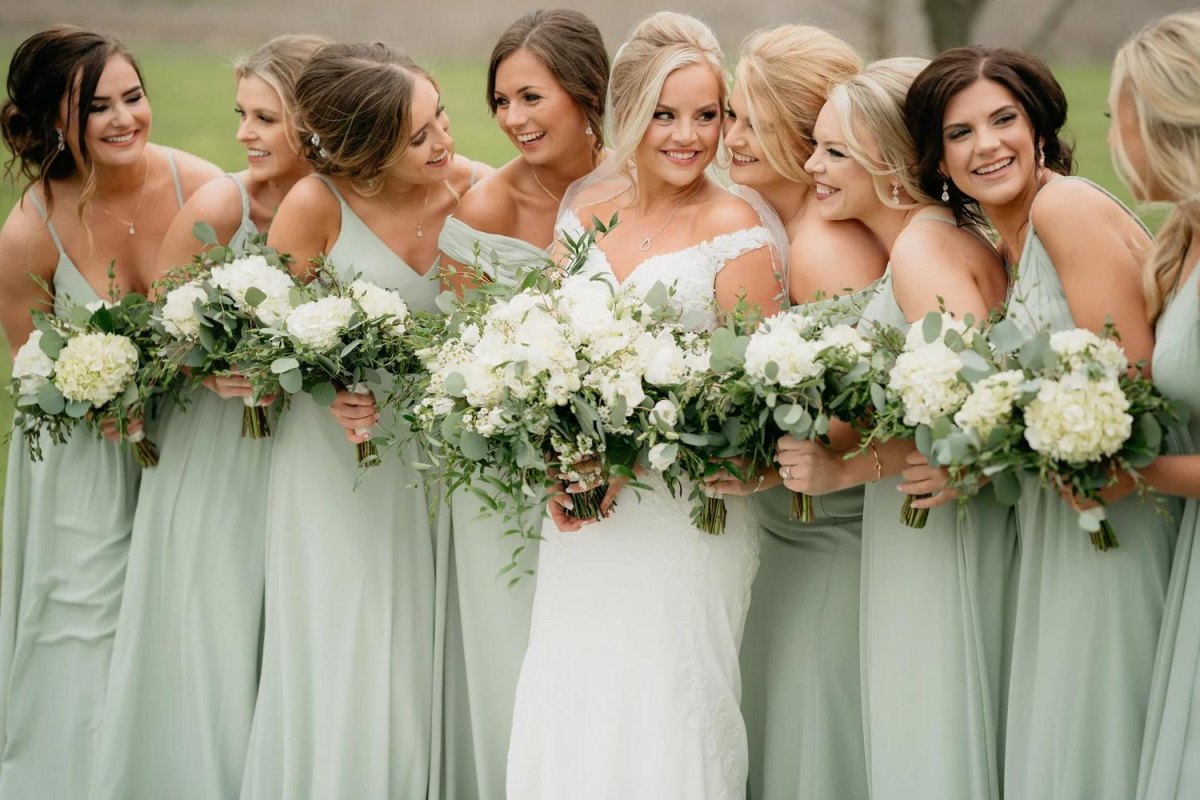 Sage green ivory bridesmaid dresses
