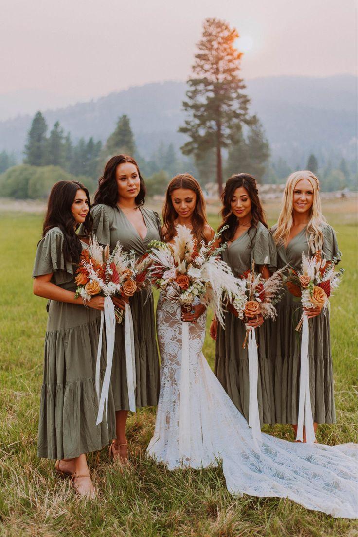 Sage green boho bridesmaid dresses