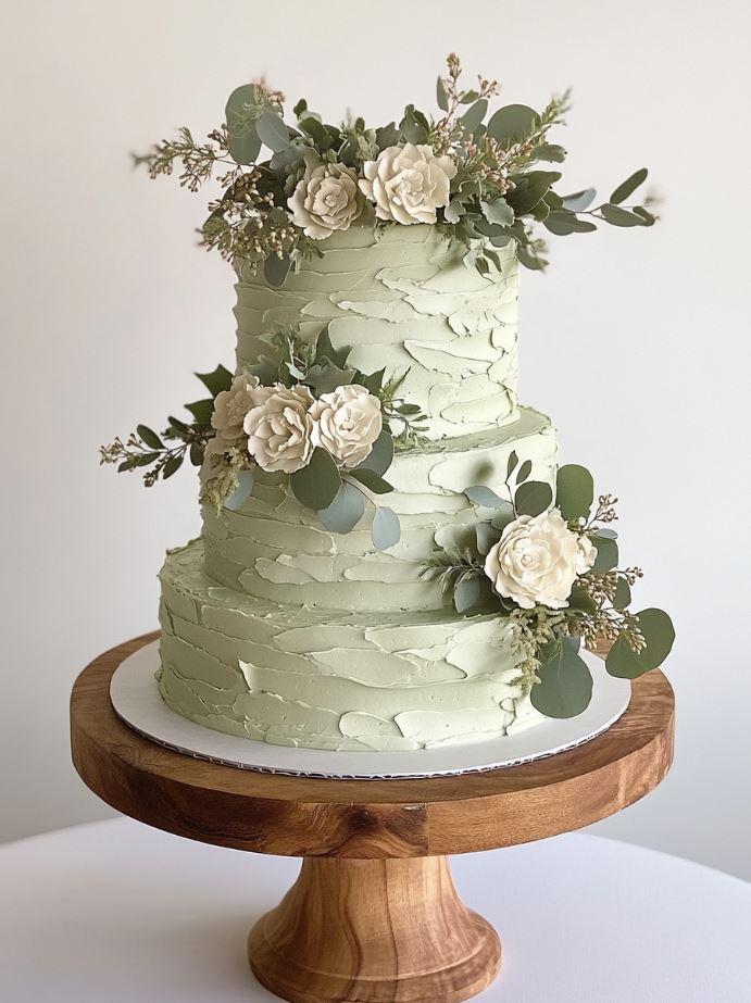 Sage green boho wedding cake