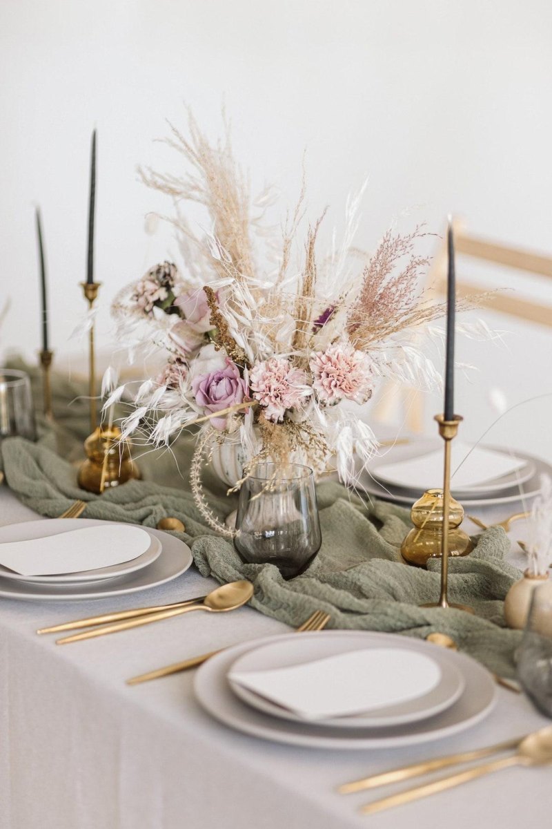 Sage green boho wedding centerpiece