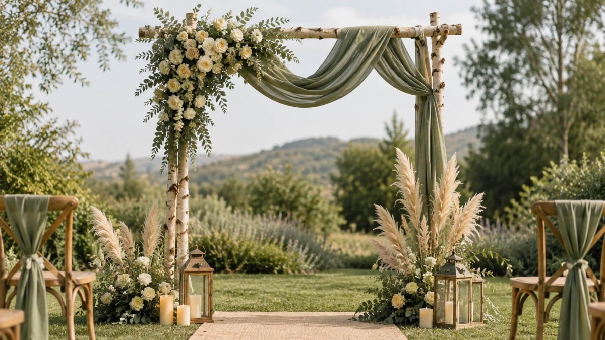 Sage green boho wedding arch