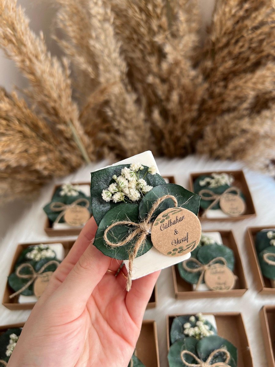 Sage green boho wedding favors