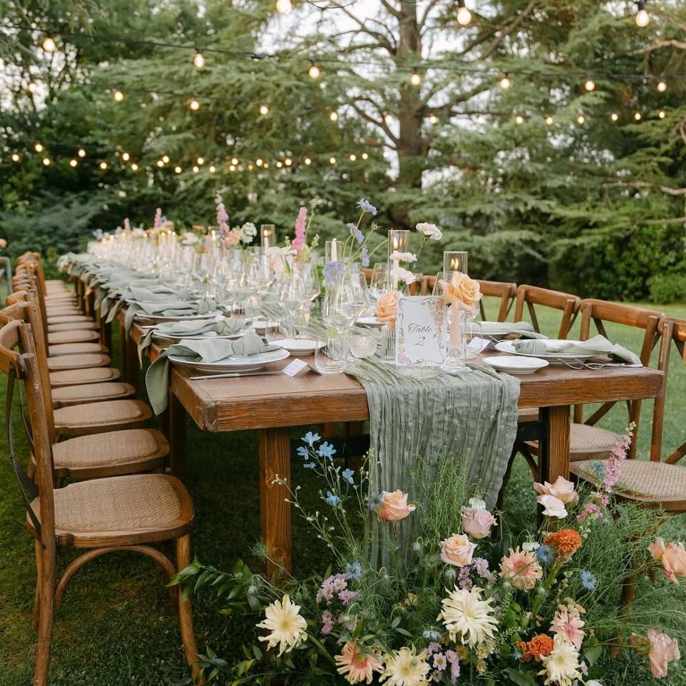 Sage green boho wedding string lights