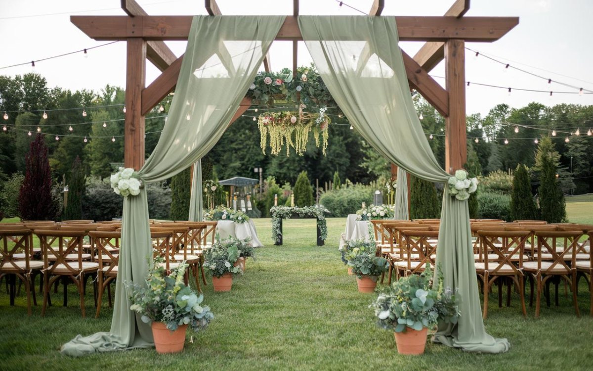 Sage green boho outdoor wedding venue