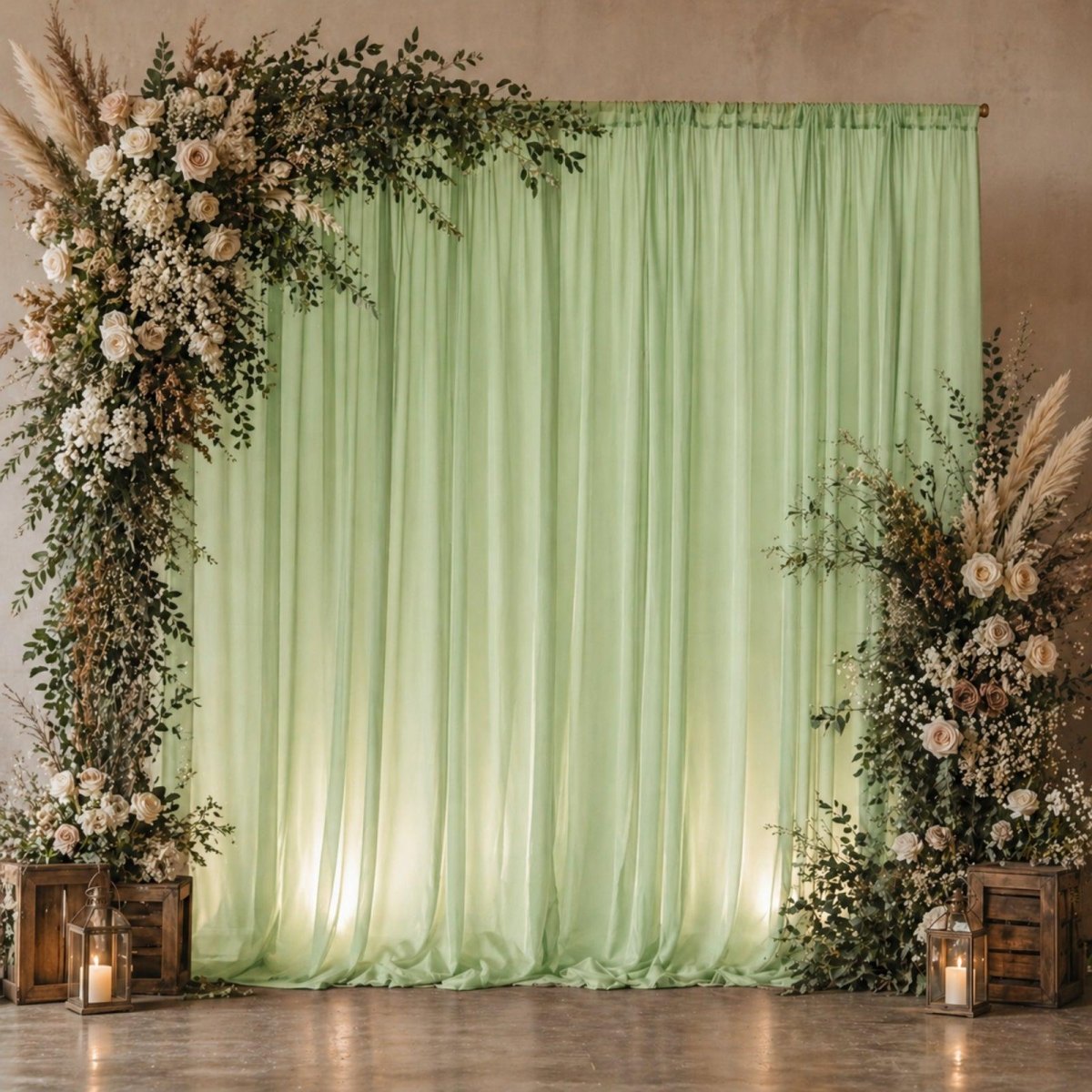 Sage green boho wedding photo booth