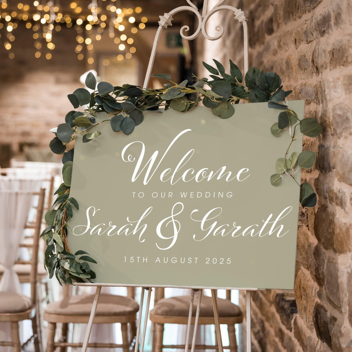 Sage green boho wedding welcome sign