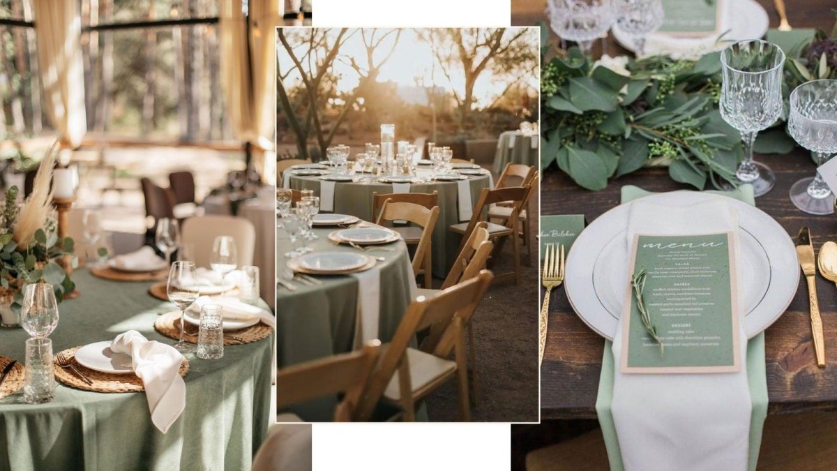Sage green cream wedding tablescape